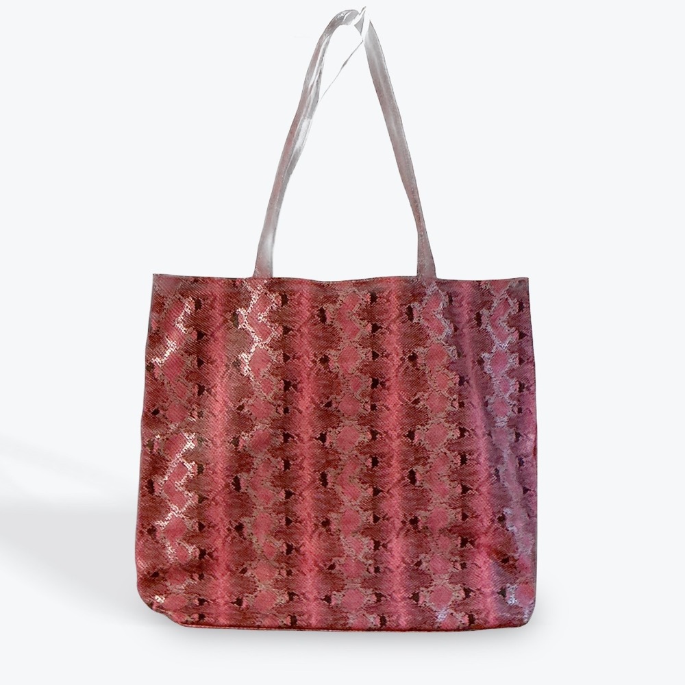 Saks Fifth Avenue Pink Snake‎ Print Tote Bag Faux Leather Large Shoulder Bag